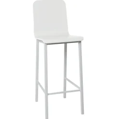Taburete de Cocina de Metal en Blanco con Asiento de Madera TEBA