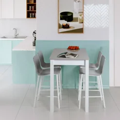 Taburete de Cocina de Metal en Blanco con Asiento de Madera TEBA