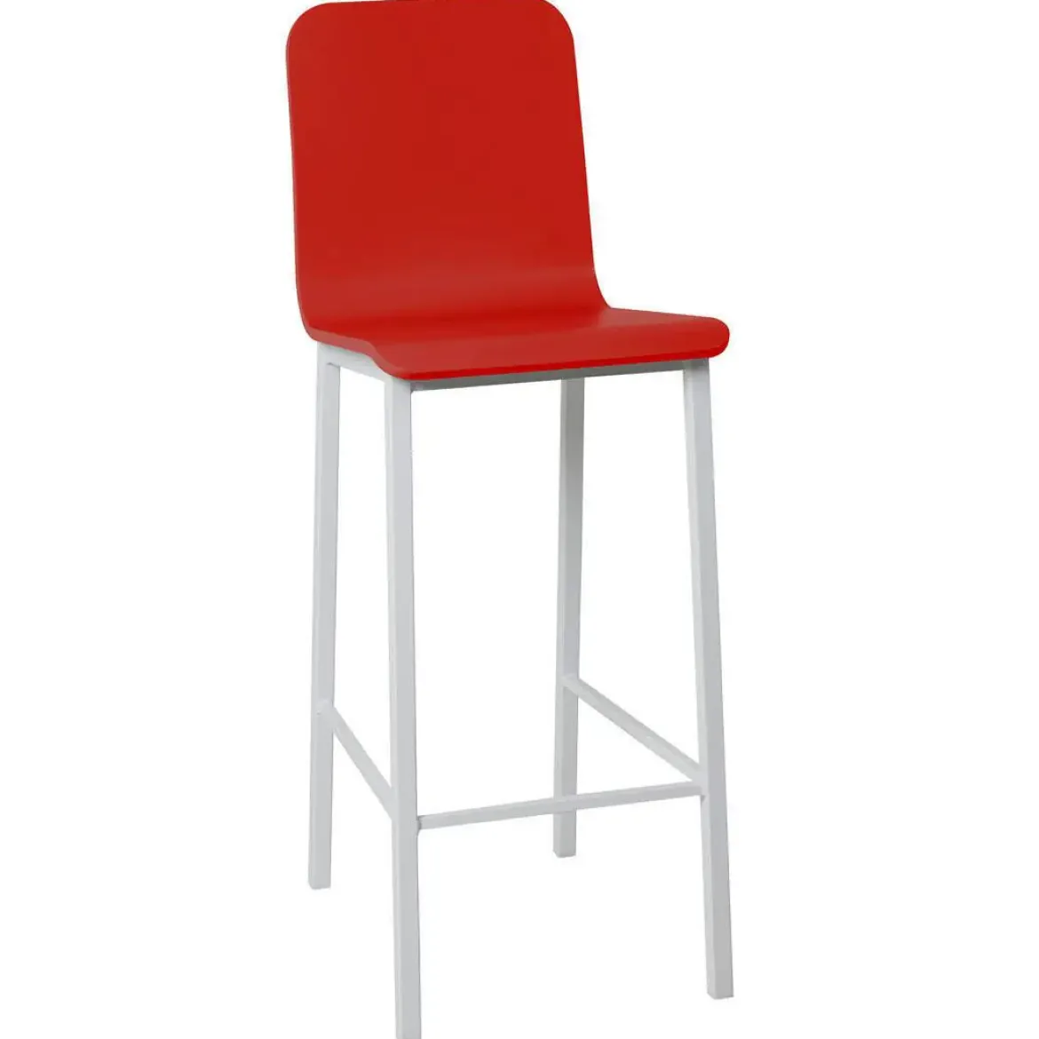 Taburete de Cocina de Metal en Blanco con Asiento de Madera TEBA