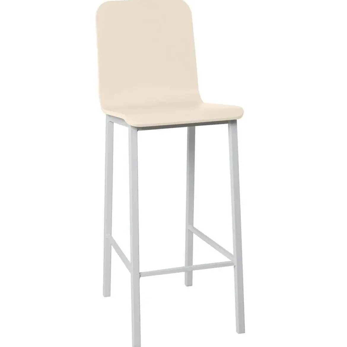 Taburete de Cocina de Metal en Blanco con Asiento de Madera TEBA