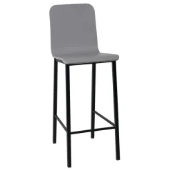 Taburete de Cocina de Metal en Negro con Asiento de Madera TEBA