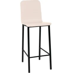 Taburete de Cocina de Metal en Negro con Asiento de Madera TEBA