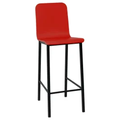 Taburete de Cocina de Metal en Negro con Asiento de Madera TEBA