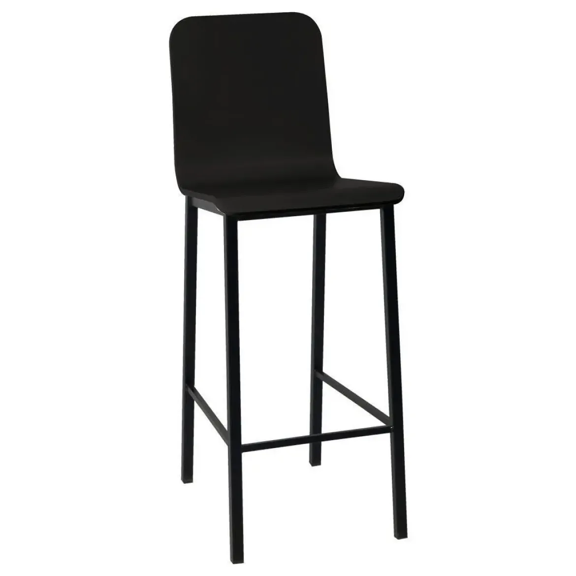 Taburete de Cocina de Metal en Negro con Asiento de Madera TEBA