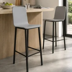 Taburete de Cocina de Metal en Negro con Asiento de Madera TEBA