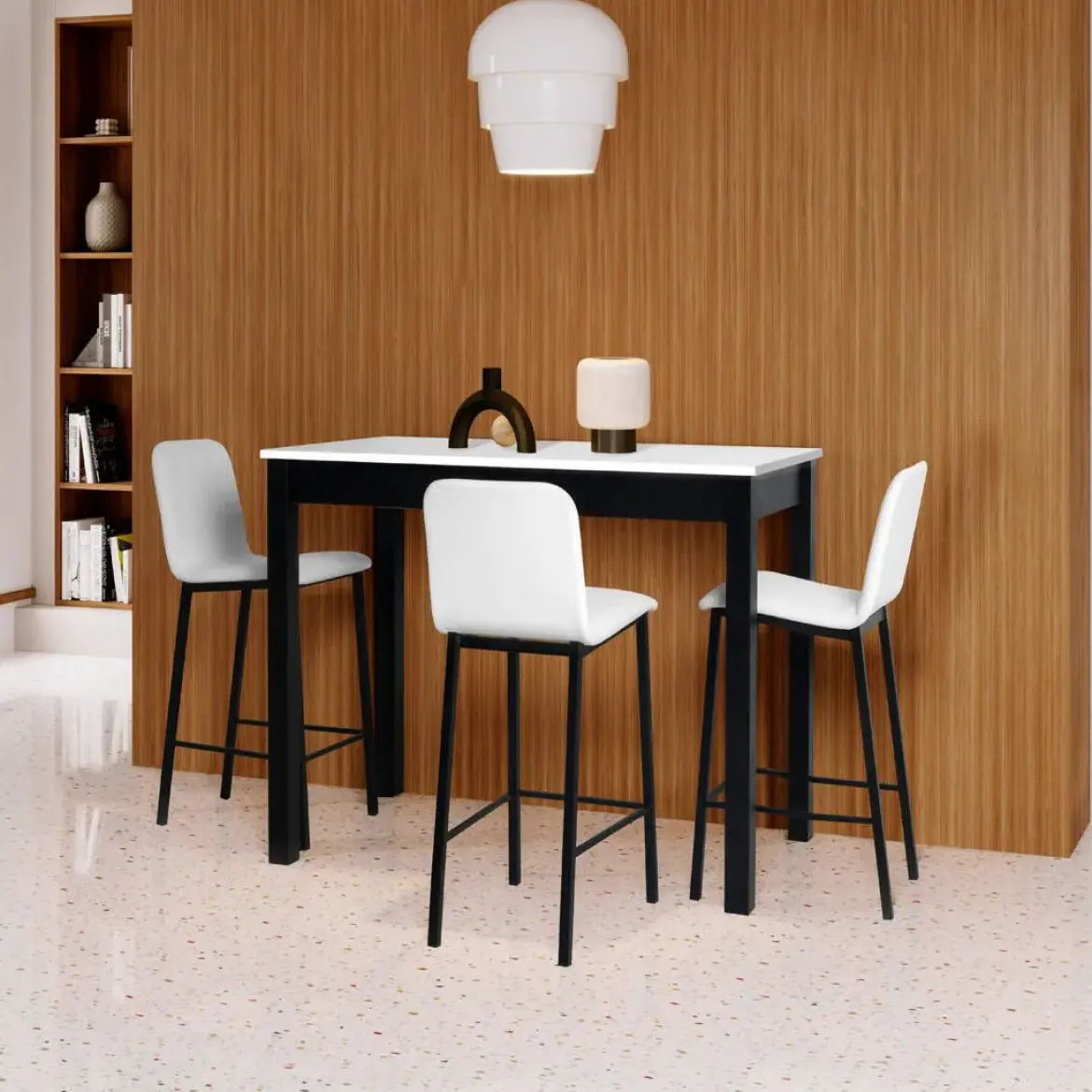 Taburete de Cocina de Metal Negro con Asiento Tapizado TEBA