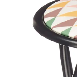Taburete Plegable P.V.C. con Asiento de Diseño Geométrico y Patas de Metal Negras GEOMETRIC 73052