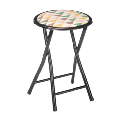 Taburete Plegable P.V.C. con Asiento de Diseño Geométrico y Patas de Metal Negras GEOMETRIC 73052