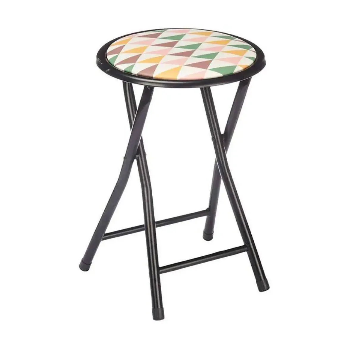 Taburete Plegable P.V.C. con Asiento de Diseño Geométrico y Patas de Metal Negras GEOMETRIC 73052