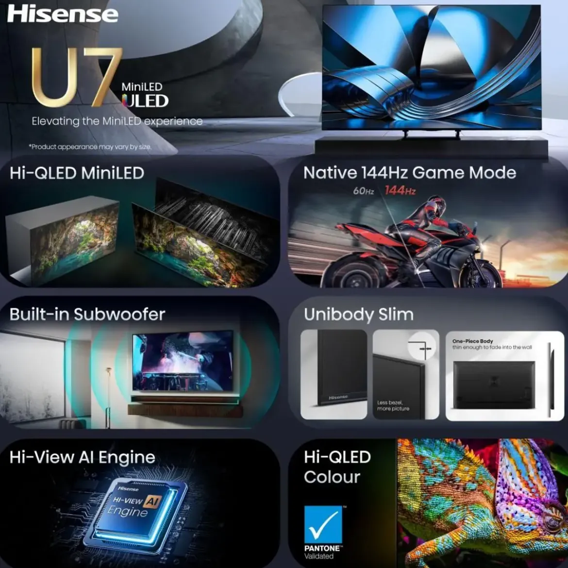 Televisor 65" Hisense MiniLED 4K Smart TV con 165 Hz Nativos 65U7S