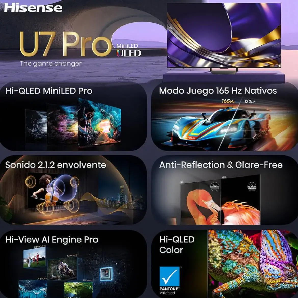 Televisor 55" Hisense 55U7S PRO Mini LED UHD 4K Smart TV con IA