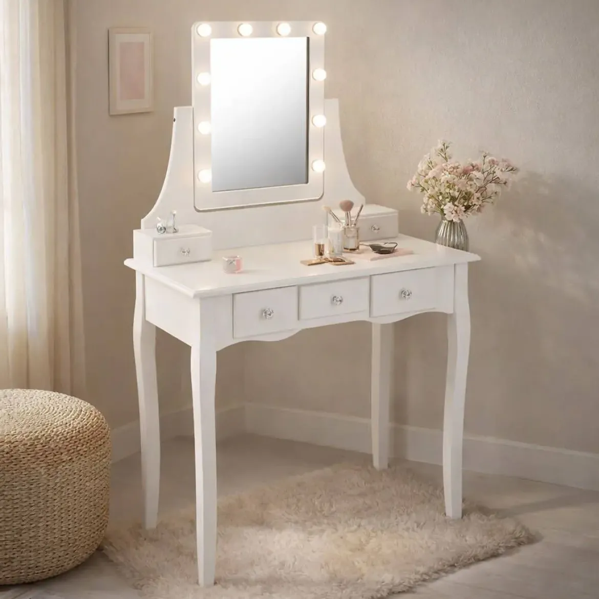 Tocador con Espejo y Luces LED Blanco Glam 22010042