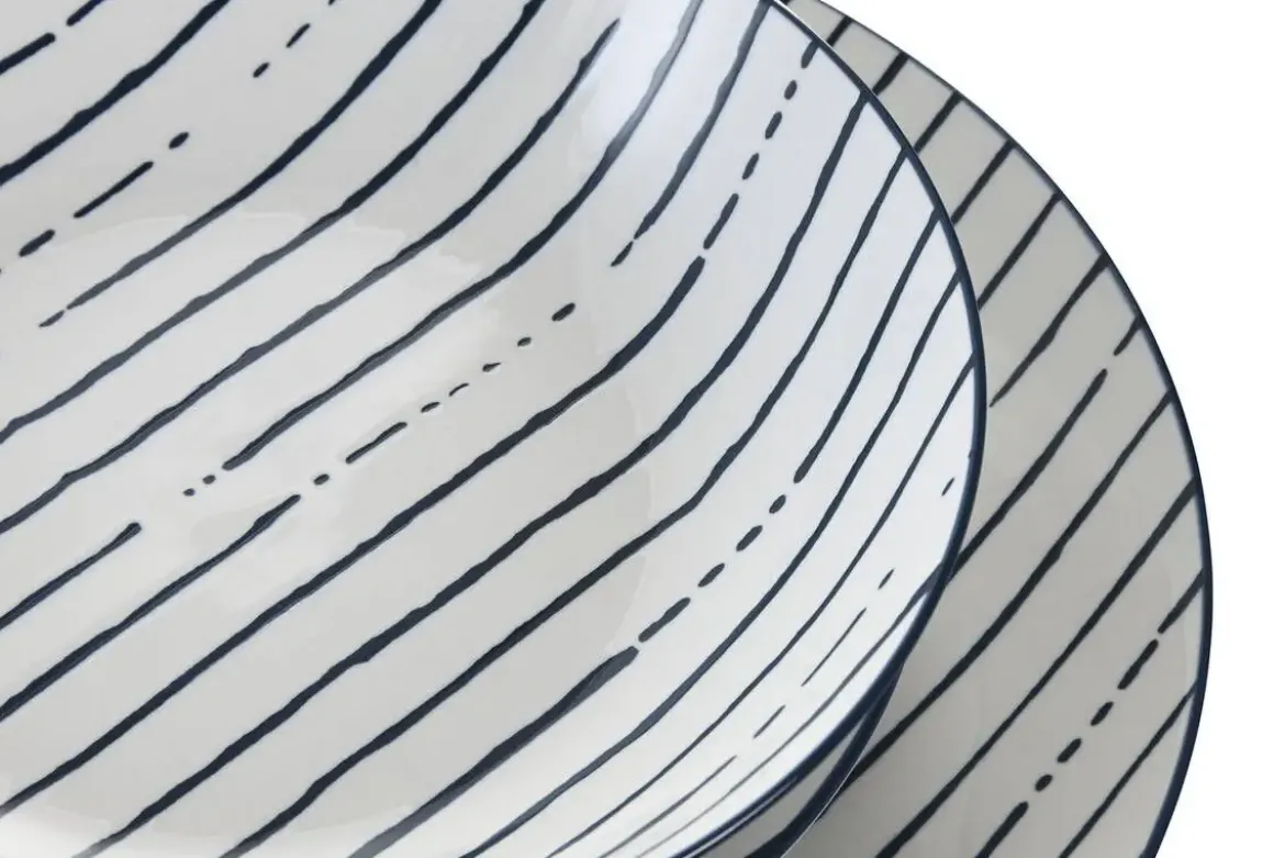 Vajilla de Porcelana de 18 Piezas Rayas Azul PC-219213