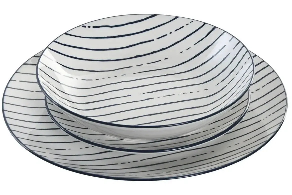 Vajilla de Porcelana de 18 Piezas Rayas Azul PC-219213