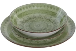 Vajilla de Porcelana 18 Piezas Color Verde Diseño de Mandala PC-228231