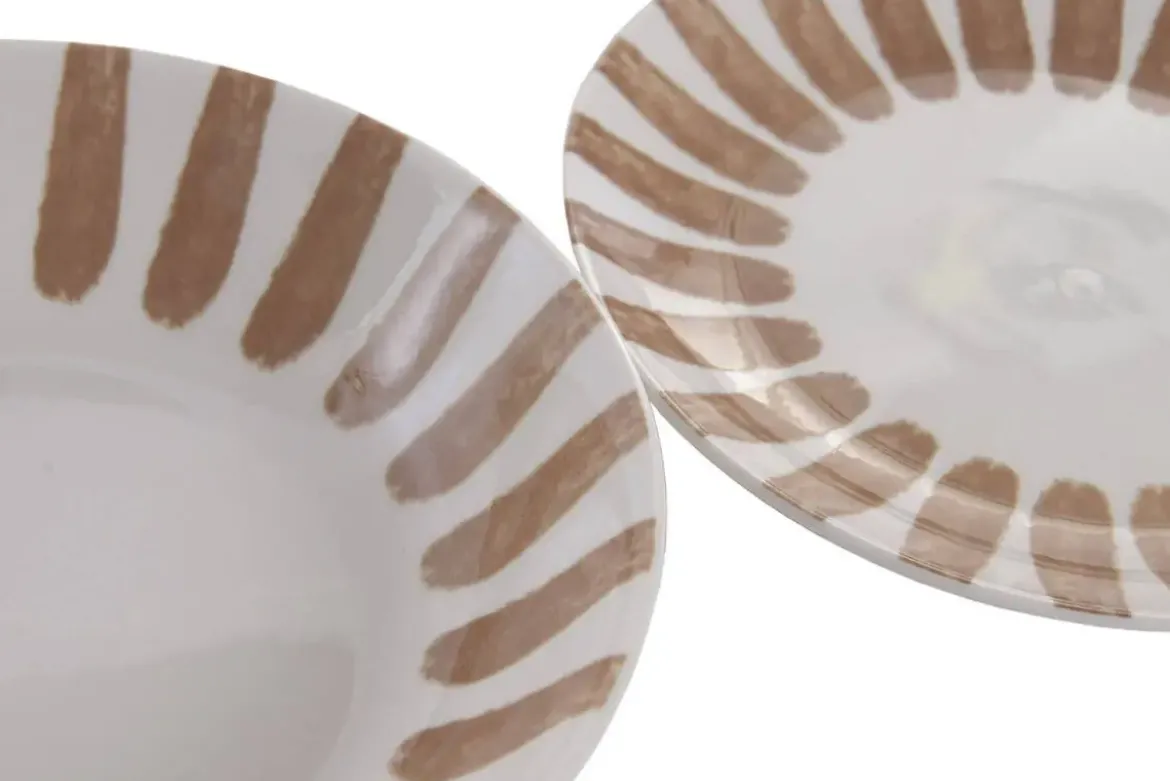 Vajilla de Porcelana 18 Piezas con Rayas Moka PC-233628