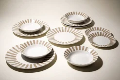 Vajilla de Porcelana 18 Piezas con Rayas Moka PC-233628