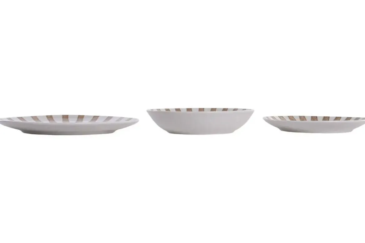 Vajilla de Porcelana 18 Piezas con Rayas Moka PC-233628