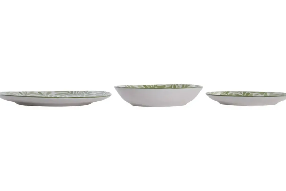 Vajilla de Porcelana 18 Piezas con Hojas Verdes PC-233629