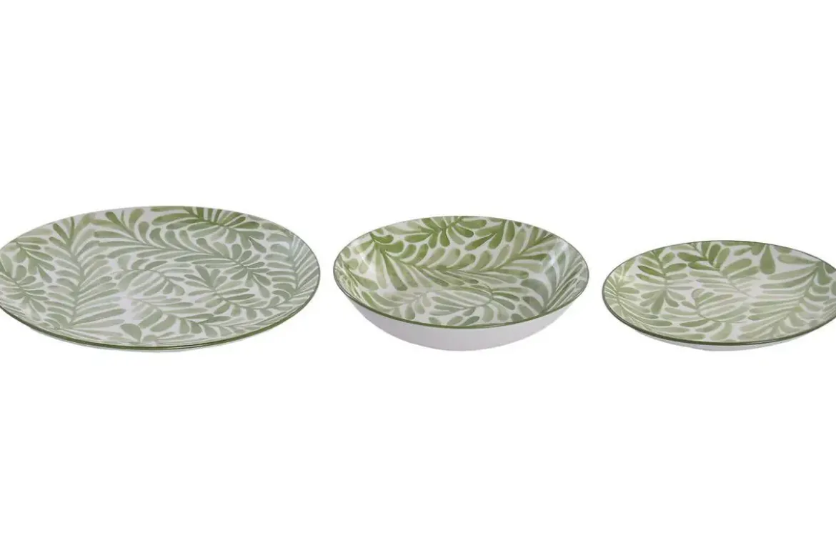 Vajilla de Porcelana 18 Piezas con Hojas Verdes PC-233629