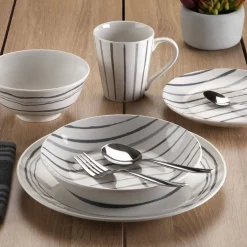 Vajilla 18 Piezas Bona Gris Porcelana con Líneas y Círculos 22590013