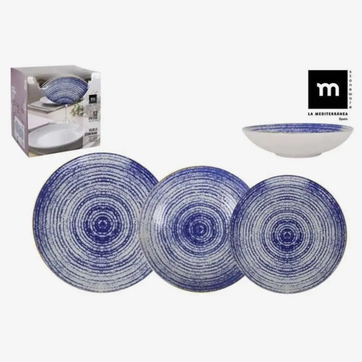 Vajilla 12 Piezas de Porcelana ESPIRAL MONACO IVORY BRILLO