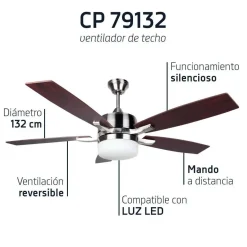 Ventilador de techo Orbegozo silencioso 132cm 5 palas mando a distancia CP79132