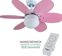 Ventilador Techo Bastilipo Aguadulce 75cm 6 Palas Rosa/Celeste Mando 2833