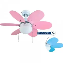 Ventilador Techo Bastilipo Aguadulce 75cm 6 Palas Rosa/Celeste Mando 2833