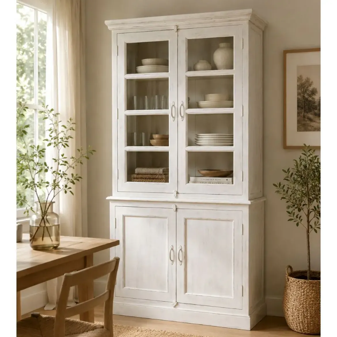 Vitrina Alta de Madera de Mango con Puertas de Cristal MB-224033