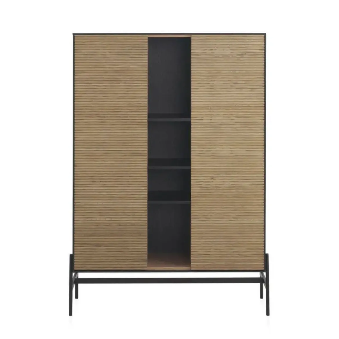 Vitrina chapada en fresno negro con estantes y 2 puertas en natural GABAR 10972