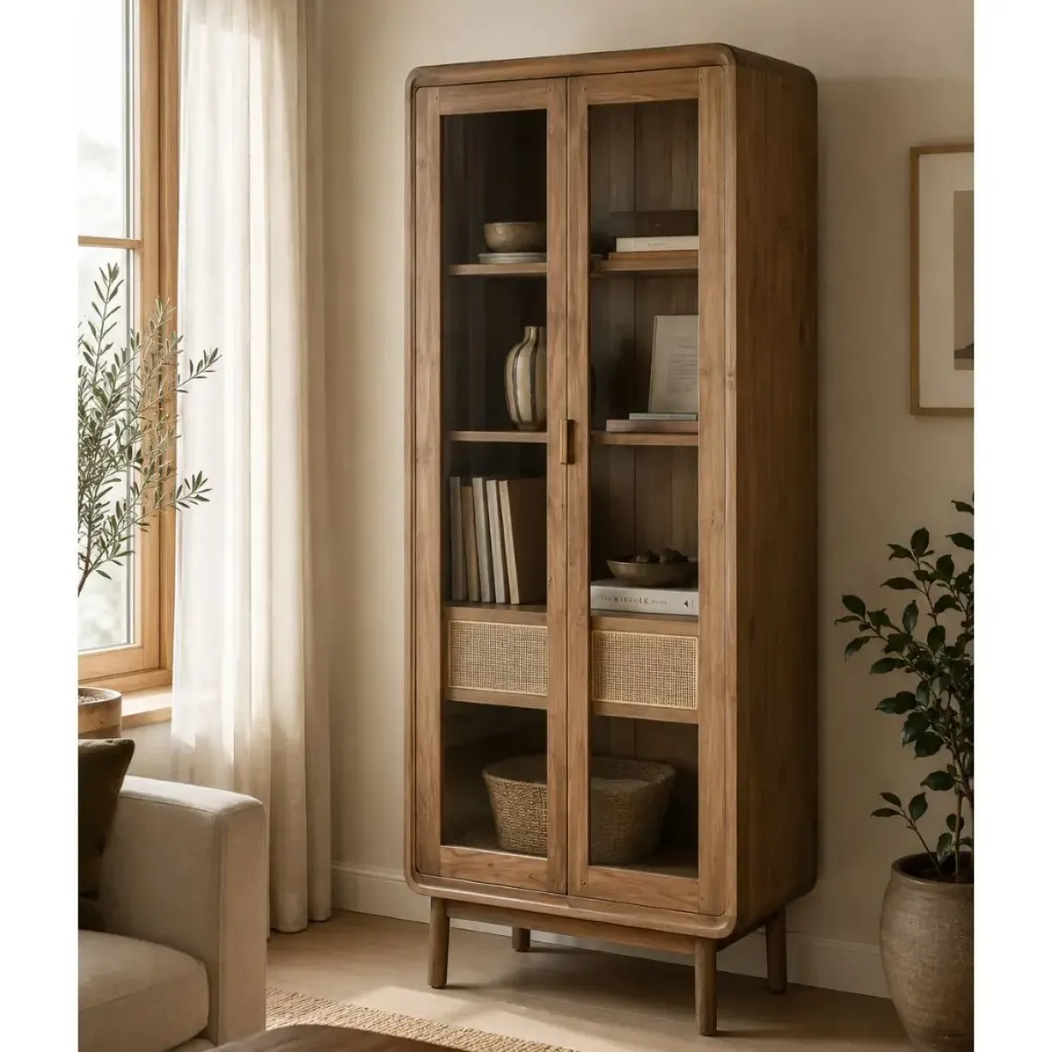 Vitrina de Cristal en Madera de Teca Natural MB-215338