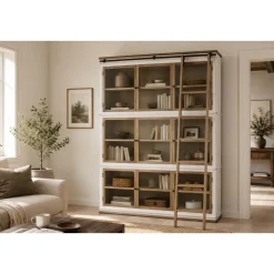 Vitrina de Madera de Acacia con 9 Puertas de Cristal MB-228434