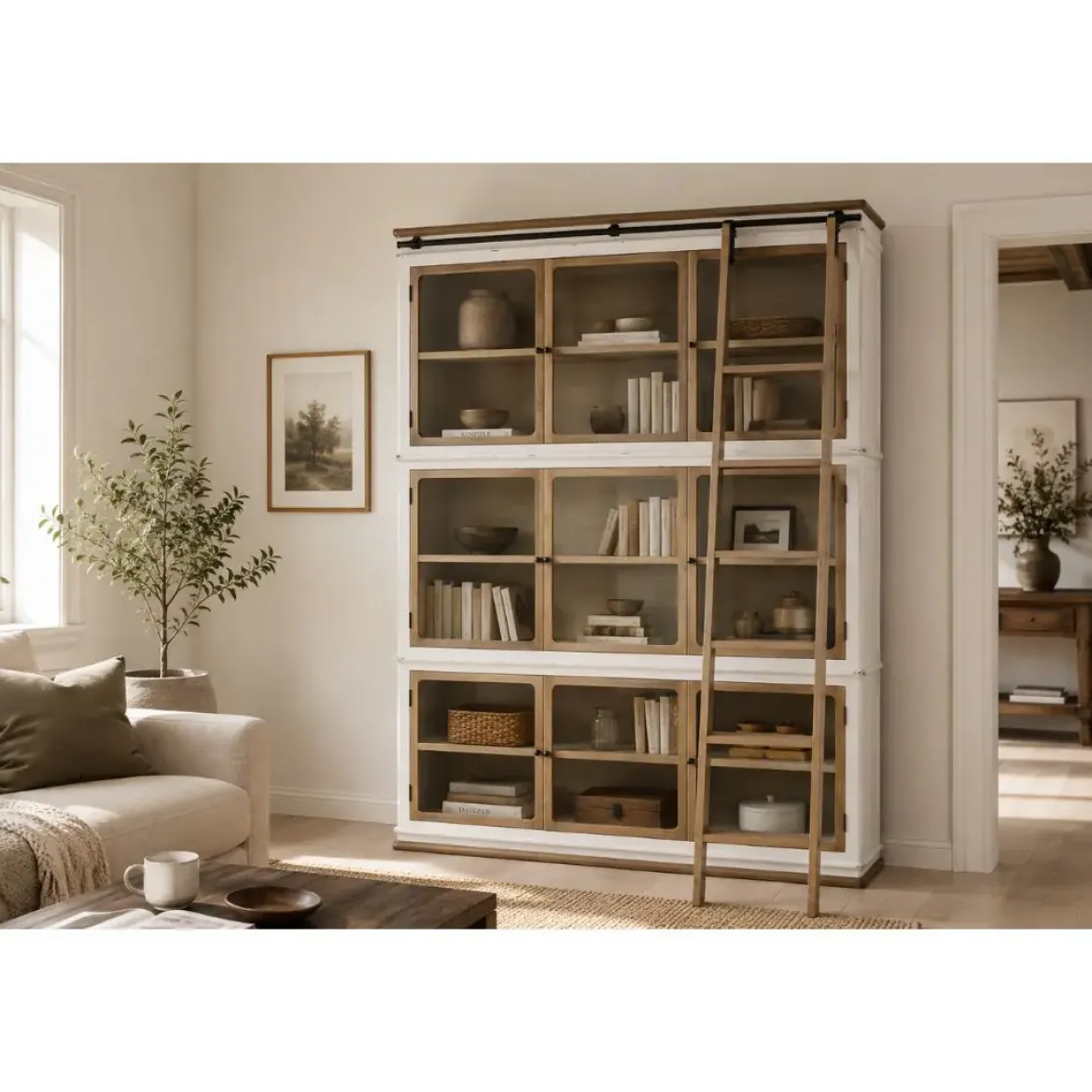 Vitrina de Madera de Acacia con 9 Puertas de Cristal MB-228434