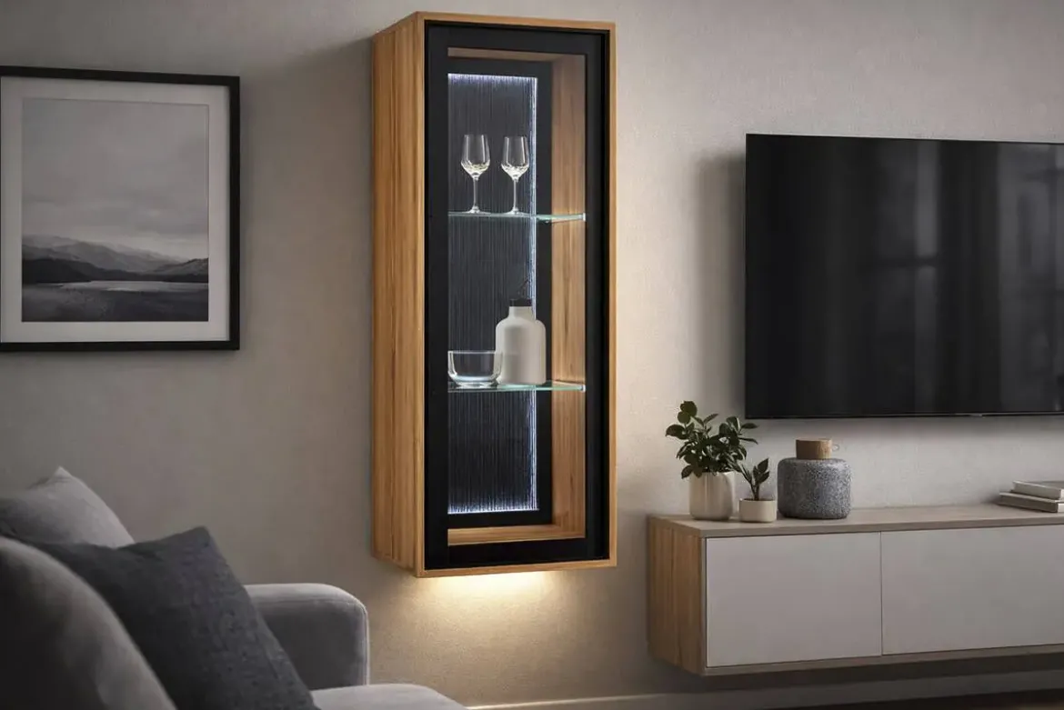 Vitrina de Madera de Acacia con Puerta de Cristal MB-227291