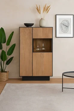 Vitrina de Madera de Mango y Cristal con Estantes MB-221963