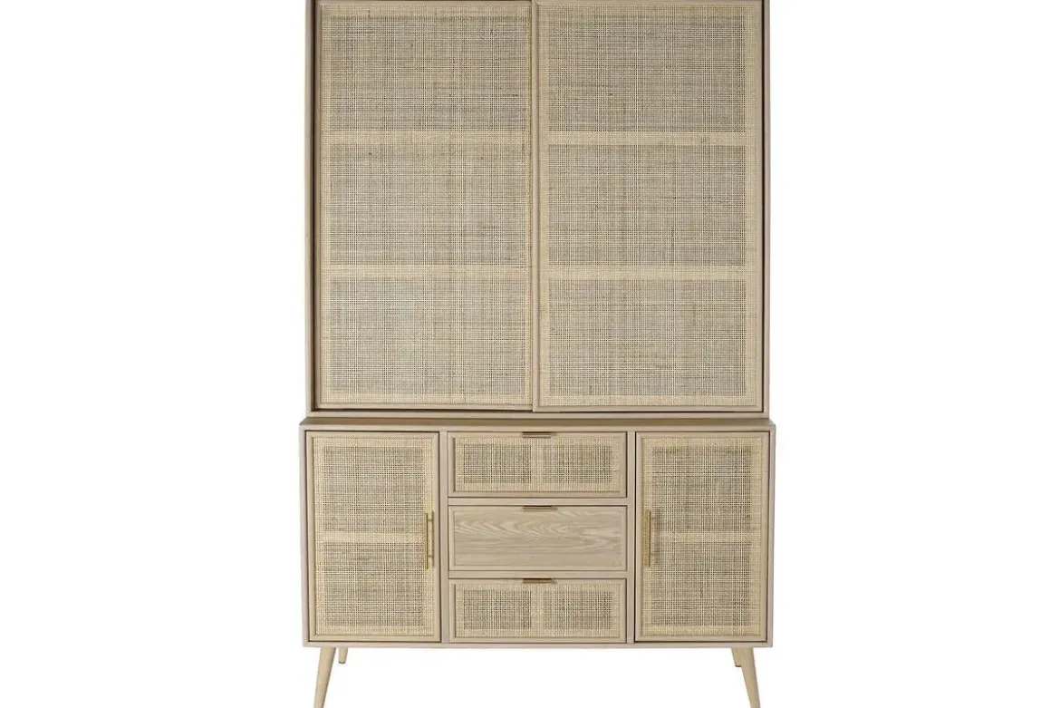 Vitrina de Madera Paulownia y MDF con Rejilla Natural MB-171759