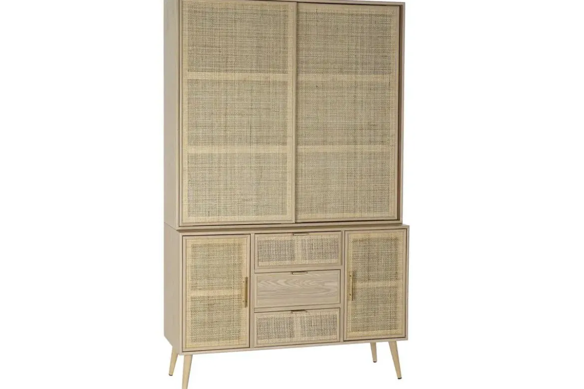 Vitrina de Madera Paulownia y MDF con Rejilla Natural MB-171759