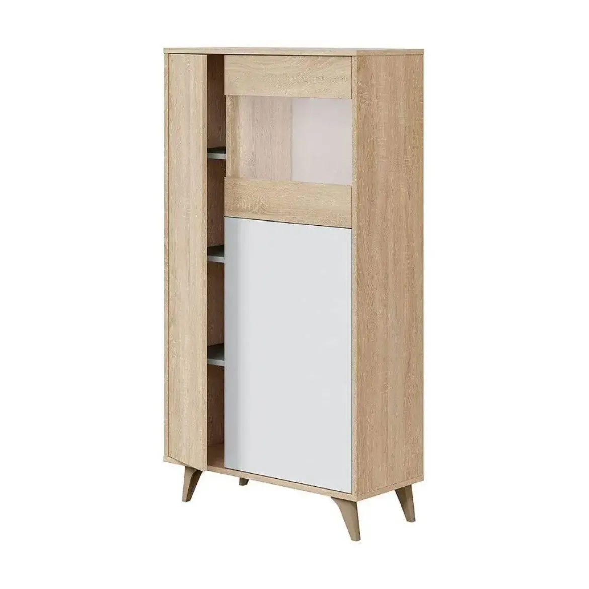 Vitrina de melamina roble canadian y blanco artik con 3 puertas y estantes 016617F