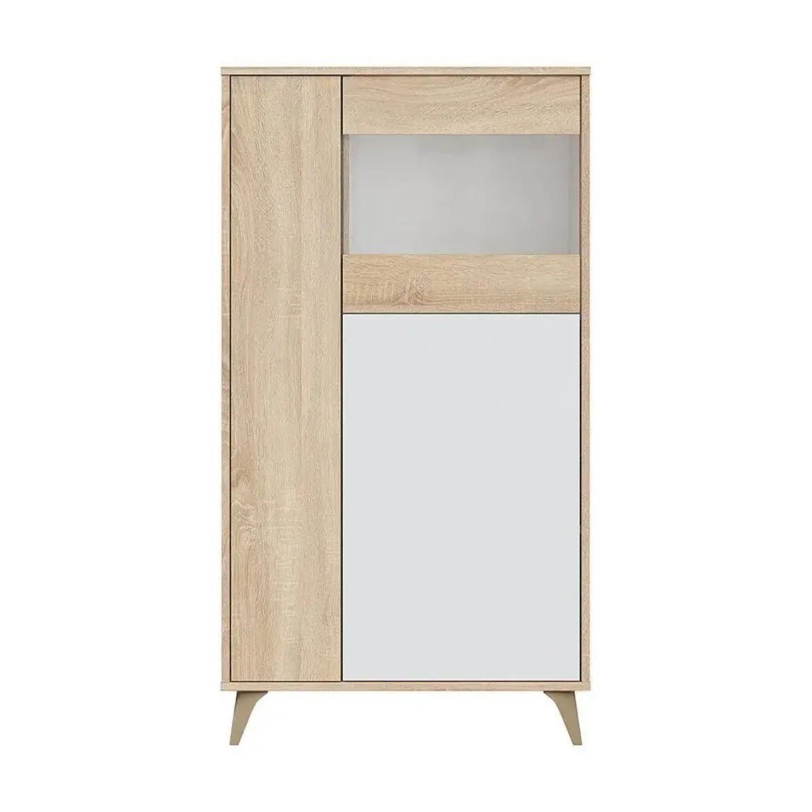 Vitrina de melamina roble canadian y blanco artik con 3 puertas y estantes 016617F