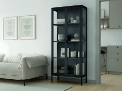 Vitrina de 2 Puertas de 80x185 cm Estructura de Metal Puertas de Cristal con Estantes Ajustables TITANIA