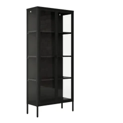 Vitrina de 2 Puertas de 80x185 cm Estructura de Metal Puertas de Cristal con Estantes Ajustables TITANIA