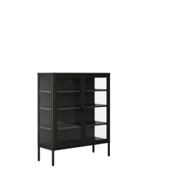 Vitrina de 2 Puertas de 90X110 cm Estructura de Metal Puertas de Cristal con Estantes Ajustables TITANIA