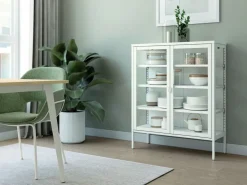 Vitrina de 2 Puertas de 90X110 cm Estructura de Metal Puertas de Cristal con Estantes Ajustables TITANIA