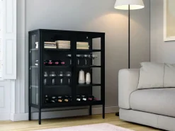 Vitrina de 2 Puertas de 90X110 cm Estructura de Metal Puertas de Cristal con Estantes Ajustables TITANIA