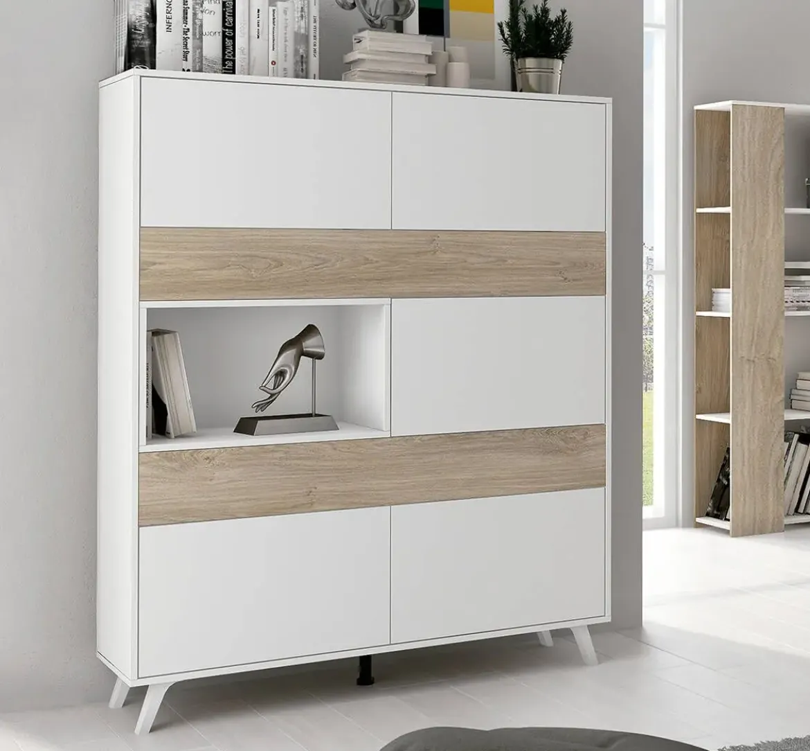 Vitrina de Salón Color Blanco y Roble SOTO C029SOTOVIT BLE