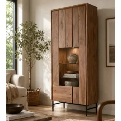 Vitrina de Salón en Madera de Acacia con Cristal MB-201135