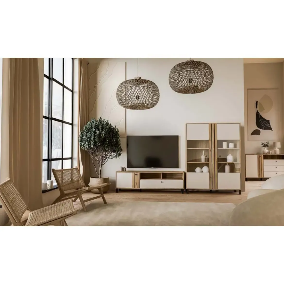 Vitrina de Salón en Roble y Sand con 2 Puertas KILLARNEY KQLV622-M802