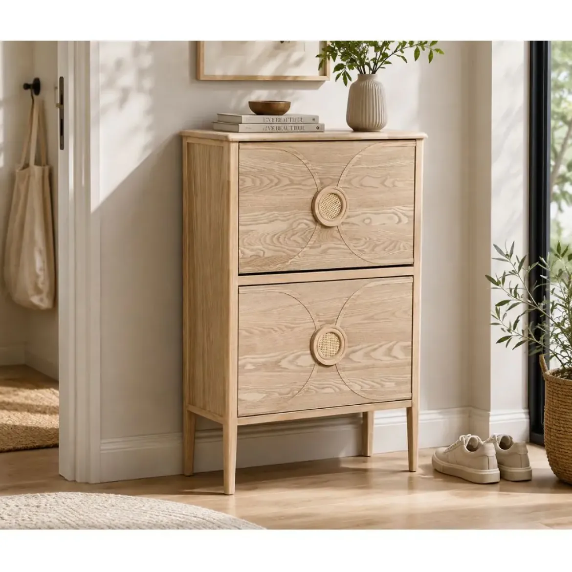 Zapatero de Madera Natural con 2 Puertas Abatibles MB-219392