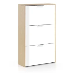 Zapatero de 3 Puertas Abatibles Roble/Blanco Brillo LC0877R